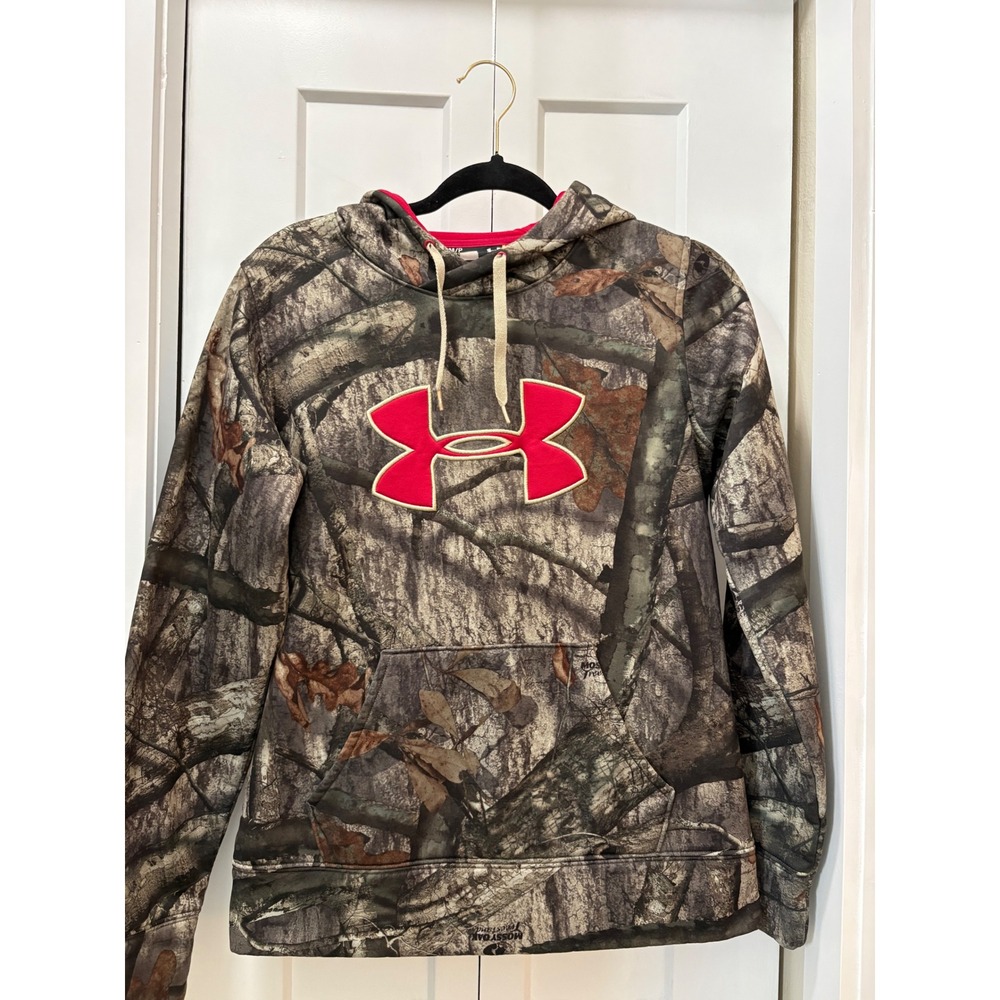 Under Armour Womens Mossy Oak Treestand Camo Pink Logo Hoodie Small Loose Fit